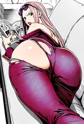 ai_generated animated animation ass ass_focus big_ass hi_res high_resolution highres hina_(one_piece) long_hair lying lying_on_stomach one_piece pink_hair reading rsweet tagme torn_clothes video