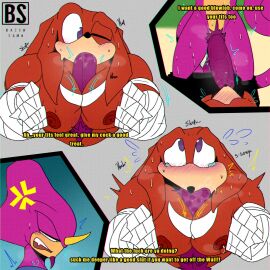 2d 2d_(artwork) anthro anthro_on_anthro anthro_penetrated anthro_penetrating anthro_penetrating_anthro bacon_sama bandaged_arm bandages big_breasts big_penis blowjob blowjob_face breasts crying crying_while_penetrated crying_with_eyes_closed deepthroat english english_text espio_the_chameleon face_fucking fellatio forced_oral forced_yaoi gay gay_male gay_sex glans glans_in_mouth glans_licking high_resolution highres huge_breasts huge_cock implied_deepthroat implied_oral knuckles_the_echidna large_penis long_sleeves male male/male male_breasts male_only male_penetrated male_penetrating male_penetrating_male male_rape_victim male_with_breasts maledom malesub man_boobs muscular muscular_male nonconsensual oral oral_sex pants_down pecjob pecs pecs_touching pectorals penis penis_in_mouth penis_on_breast possible_rape purple_body red_body small_dom_big_sub small_top_big_bottom sonic_(series) stuck stuck_in_wall sucking sucking_penis text thick_penis titjob video_game_character video_games yaoi
