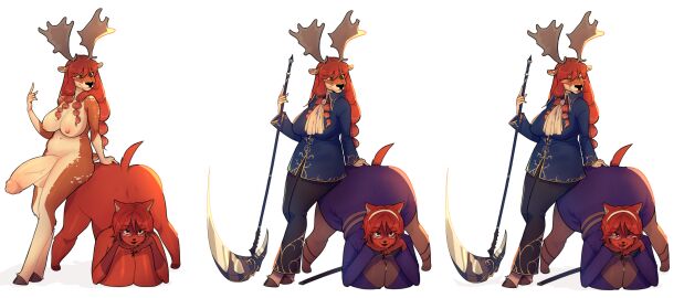 anthro anthro_on_anthro argalia balls big_balls big_cock big_dick big_penis big_thighs bimbo bimbo_anthro bimbo_body bimbo_futa bimbofication breasts commission cosplay costume deer deer_girl female furry furry_breasts furry_female furry_sex gigantic_penis iori_(library_of_ruina) lesbian_sex library_of_ruina oc penis project_moon red_panda sarunacuso yuri