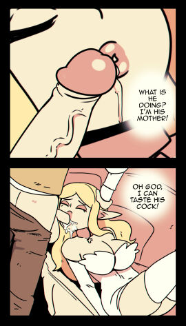 aware big_breasts blonde_hair blowjob breasts brown_pants closed_eyes comic comic_page cum deep_blowjob deep_penetration deepthroat drool drool_on_face drool_string drooling elf elf_ears elf_female elf_girl elf_male eyeshadow fellatio female genital_fluids genitals incest incest_(lore) incest_play large_breasts male milf mother_and_son necklace oral oral_sex page_3 saliva_on_face sleeping sleeping_female sleeping_sex somnophilia thick_lips throat_fuck throat_fucking throatfuck unconscious unconscious_female white_armwear white_clothes white_clothing white_dress white_garter_belt wolfgang_bang