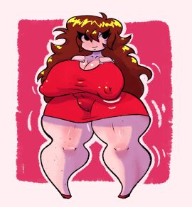 ass ass_bigger_than_head auburn_hair big_thighs breasts breasts_bigger_than_head cameltoe casual_nudity cleavage clothed female female_only friday_night_funkin girlfriend_(friday_night_funkin) huge_ass huge_breasts huge_thighs hyper_ass hyper_breasts long_hair nipple_bulge nipples_visible_through_clothing no_bra pussy pussy_visible_through_clothes red_dress redcasteltilino revealing_clothes teasing thick_thighs tight_clothing tight_dress wide_hips