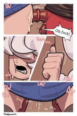 ambiguous_penetration animal_humanoid bottomless bottomwear bovid bovid_humanoid braces caprine caprine_humanoid clothed clothing comic dialogue duo eline_(theelgenerate) english_text erection exclamation_point female femboy femboy_on_female fingers fur genitals hair_over_eyes hi_res horns humanoid hung_femboy hung_trap imp levi_(theelgenerate) male male/female mammal mammal_humanoid medial_ring nail_polish nonbinary open_mouth painted_nails penetration penile penile_penetration penis pleated_skirt pussy pussy_juice pussy_juice_drip red_body sex sheep_humanoid skirt sound_effects speech_bubble teeth text theelgenerate white_body white_fur