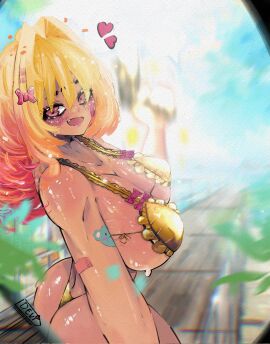 big_ass big_breasts big_butt big_thighs big_titties bikini brown_skin character_request curvaceous curvaceous_female curvaceous_figure curvy curvy_figure curvy_hips devi_land female female_focus female_only looking_at_viewer original original_character short_hair yellow_hair