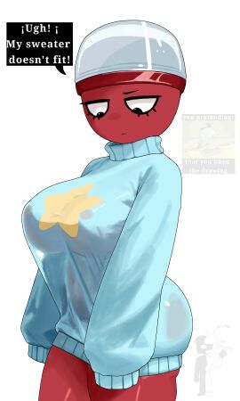 2d big_breasts breasts dandy's_world digital_drawing_(artwork) digital_media_(artwork) english_text female female_focus female_only gigi_(dandy's_world) meme not_minus questionable_consent red_skin sweater tagme text text_box thick_thighs translucent_clothing white_background