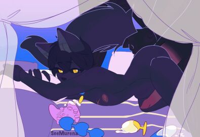 anal anal_sex animated anthro ass balls big_penis black_sclera bodily_fluids bondage canid canine canis cum cum_inside darkwolf_(darkwolfdemon) digital_media_(artwork) dominant duo ejaculation equid equine erection femboy from_behind_position fur furry genital_fluids genitals hair hands-free huge_cock looking_at_viewer looking_pleasured male male/male male_penetrated male_penetrating male_penetrating_male mammal nipples nude penetration penile penile_penetration penis scar seemurena sex short_playtime size_difference submissive tail tail_grab toy wolf