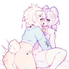 2024 absurd_res accessory anal anal_sex anthro ass backsack balls ballsack big_ass big_butt blush bodily_fluids bottomless bovid caprine clothed clothing cum cum_in_ass cum_inside duo ear_piercing erection femboy french_kissing from_front_position fur genital_fluids genitals hair hair_accessory heart_eyes heart_symbol hi_res horn katsucoffee kissing legwear male male/male mammal penetration penile penile_penetration penis piercing sex simple_background sweat tail thick_thighs thigh_highs unicorn_horn white_background