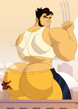 2boys ass ass_cleavage ass_crack bara big_arms big_ass big_butt butt_crack claws deadpool gay giant giant_male gigantic_ass gigantic_butt huge_ass huge_butt macro macro/micro macro_male macrophilia male male/male male_only marvel marvel_comics muscular muscular_arms muscular_male sajoker size_difference tank_top wade_wilson wolverine_(x-men) x-men yaoi