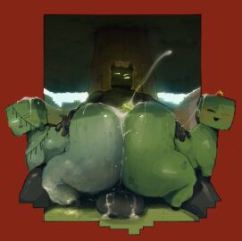 1boy 2025 2ambiguous 2d 2d_(artwork) alternate_ass_size alternate_body_type ambiguous_gender ass assjob big_ass big_butt big_penis bodily_fluids butt buttjob collaborative collaborative_buttjob collaborative_hot_dogging collaborative_sex creeper creeper_(minecraft) cum cum_between_ass cumming cumshot elchilenito genital_fluids genitals green_body hi_res hotdogging hotdogging_ass male minecraft minercraft neato_05 penis sex