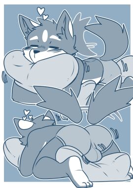 2025 2d 3_toes absurd_res ambiguous_species anthro ass balls balls_outline bent_legs blush border bulge canid canine canis chinese_description closed_eyes clothed clothing detailed_bulge dry_humping feet genital_outline happy hi_res holding_object holding_pillow looking_pleasured lying male mammal on_front pillow saku1saya seiya_(saku1saya) soles solo tail tail_motion tailwag toes underwear underwear_only white_border wolf