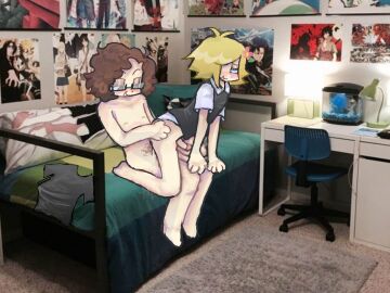 2boys aged_up basil_(omori) boy_on_top femboy femboysub hard_on male male/male male_on_femboy mightymoose moose6778 omori penis poster riding_penis room yaoi