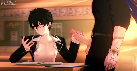 big_cock black_hair blade bored bored_expression classroom dan_heng desk doridoriko earrings gay glasses handjob holding_phone honkai:_star_rail hoyoverse looking_at_phone muscular_male nipples noye7777 pecs rolling_eyes scoff shirt_open sigh sitting stroking_penis tagme tall_male uninterested video watch yaoi