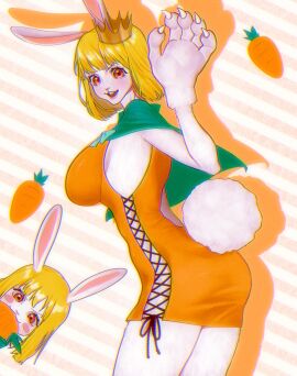 1girls big_breasts blonde-haired_female blonde_hair blush breasts carrot_(one_piece) clothed clothing color female female_focus female_only furry hi_res large_breasts looking_at_viewer one_piece rabbit rabbit_ears rabbit_girl rabbit_humanoid rabbit_tail red_eyes short_hair shounen_jump siokosho_kinoko solo solo_female tagme thick_thighs