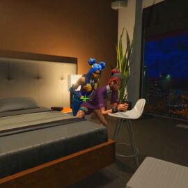 anal anal_sex blue_body blue_hair female fortnite fortnite:_battle_royale green_eyes green_hair helsie_(fortnite) lesbian_sex neon_(valorant) oral oral_sex sex valorant yuri