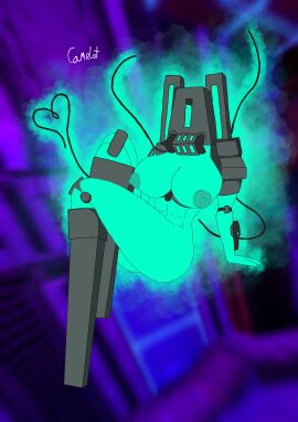 1girls 2d big_breasts breasts curvaceous curvy cyan_body female game_background glowing_body mindflayer_(ultrakill) new_blood_interactive non-human nude nude_female robot robot_girl solo thick_thighs thighs ultrakill