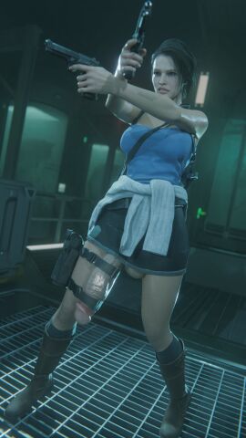 1futa 3d brown_hair capcom casual clothing firearm futanari gun handgun huge_cock human intersex jill_valentine legwear milan3d nonsexual nonsexual_nudity pale_skin partially_clothed penis penis_out penis_strap pistol resident_evil solo veiny_penis weapon