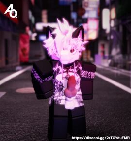 3d animal_genitalia anthro azurexq cum_on_chest_fluff dragon exhibitionism femboy furry furry_only gay knot knotted_penis male male_only penis public public_nudity roblox robloxian self_upload solo tagme white_fur