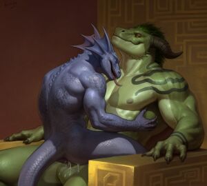 2boys aduran anal anal_sex anthro ass balls bodily_fluids chair claws closed_eyes cum cum_in_ass cum_inside digital_drawing_(artwork) digital_media_(artwork) dragon eye_scar facial_scar finger_claws furniture gay gay_sex genital_fluids genitals green_body hair hi_res horn male male/male muscular muscular_anthro muscular_male mythological_creature mythological_scalie mythology nipple_piercing nipples nude penetration penile penile_penetration penis penis_in_ass piercing scalie scar sex sitting size_difference tail throne tongue tongue_out
