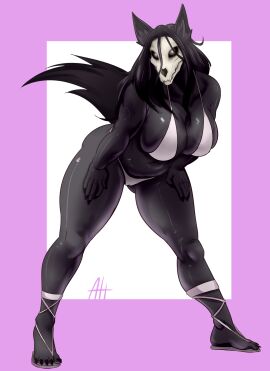 2025 5_fingers 5_toes absurd_res alexdehell anthro big_breasts bikini biped black_body black_fur black_hair black_tail bone breasts cameltoe canid canine claws clothed clothed_anthro clothed_female digital_media_(artwork) feet female female_anthro fingers fluffy fluffy_tail footwear furry glistening glistening_body hair hand_on_leg hi_res leaning_forward looking_at_viewer mammal monster navel pointy_ears scp-1471 scp-1471-a scp_foundation signature simple_background skull skull_head solo swimwear tail teeth thick_thighs toe_claws toes two-piece_swimsuit white_bikini white_footwear white_swimwear