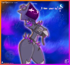 2d 2d_(artwork) agonywelds angelsagony arms_crossed ass breasts curvy curvy_figure female femdom fortnite fortnite:_battle_royale glowing_eyes looking_at_viewer looking_down low-angle_view raven_team_leader side_view sideboob text thick_ass thick_thighs thighs wide_hips