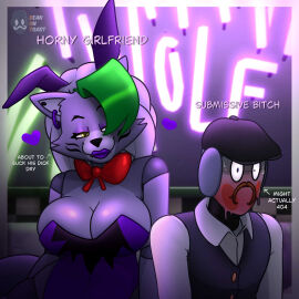 2025 2d 2d_(artwork) 2d_artwork animatronic animatronic_female anthro artist_logo artist_name b.o.t beanontoast big_breasts blush breasts bunny_costume bunny_ears female five_nights_at_freddy's five_nights_at_freddy's:_security_breach furry green_hair grey_body grey_fur grey_hair male moustache original_character robot robot_girl robot_joints robot_male roxanne_wolf_(fnaf) seductive_look staff_bot_(security_breach) thick_thighs wolf wolf_ears wolf_girl wolf_tail