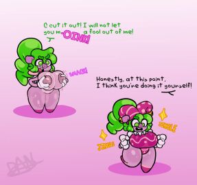 12lolomalo after_transformation anthro aware boob_grab breasts edit edited embarrassed embarrassed_nude_female english_text female frustrated nude_edit pig post-transformation shortstack spell spelline spelline_(12lolomalo) text transformation unintentional_exhibitionism unintentional_presentation