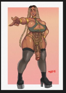 1futa 2d 2d_(artwork) balls big_penis bottomless braided_hair breasts bursting_breasts cleavage clothed clothing dark-skinned_futa dark_skin digital_drawing_(artwork) digital_media_(artwork) flaccid futa_only futanari huge_breasts human intersex long_hair madsuwu mostly_nude munroe_(youngcloudyj) original_character penis see-through see-through_clothing solo solo_futa standing thick_thighs white_border wide_hips