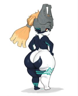 1girls ass big_ass big_butt big_thighs breasts female female_focus female_only flat_chest flat_chested from_behind hand_on_hip huge_ass midna multicolored_body naked naked_female nintendo orange_hair shortstack small_breasts solo solo_female solo_focus the_legend_of_zelda thick_thighs ttt_ia23 twilight_princess white_background white_skin wide_hips