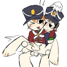 2boys anal_sex ass barry_(guts_and_blackpowder) black_eyes blue_shirt bottomless british clothing cum cum_in_ass gay gay_sex guts_and_blackpowder half-dressed hands_behind_head holding_legs light-skinned_male light_skin male one_eye_closed pantless penis prussian prussian_officer_(guts_and_blackpowder) red_shirt roblox roblox_game robloxian shako_cap tagme teapartyfan