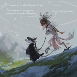 1:1 2025 3_fingers 3_toes 4_ears 4_toes anthro arms_tied avali avian avian_feet barefoot barn_owl beak being_held belt bird black_body black_cape black_clothing black_feathers black_fur black_hair black_sclera black_scutes black_toe_claws black_topwear blindfold bondage bottomwear bound bracelet breath brown_clothing cape chest_tuft claws clothing cold collar colored cuff_(restraint) detailed_background dialogue digital_drawing_(artwork) digital_media_(artwork) digitigrade dominant dominant_anthro dominant_male duo ellipsis english_text falconry_hood feathered_wings feathers feet femboy fingers flaccid freezing fur fyr_(fenrir784) genitals gold_(metal) gold_bracelet gold_collar gold_jewelry grass grey_sky gun hair half-closed_eyes harem_outfit hi_res hood humanoid_genitalia humanoid_penis imminent_sex jewelry keuejay larger_anthro larger_male laser_weapon leading leash leashed_collar leashed_male loincloth long_tail looking_at_another looking_back looking_back_at_another male male/male metal metal_collar mostly_nude mountain multi_ear multicolored_body naphy narrowed_eyes nature nature_background neck_tuft owl pawpads paws penis pink_clothing plant purple_clothing purple_eyes question question_mark raised_arms ranged_weapon red_beak restrained restrained_arms restraints river sadism scuted_feet scutes sensory_deprivation sensory_deprivation_hood shaded side_view signature size_difference skinny sky skyscape slim smaller_anthro smaller_male smile smug snow snowy_mountain speech_bubble steamy_breath story story_in_description submissive submissive_anthro submissive_male tail tail_feathers talons text textured toes topwear translucent translucent_bottomwear translucent_clothing translucent_underwear tree tuft tyto tytonid underwear veil vss_vintorez walking walking_together water weapon weapon_on_back white_body white_feathers white_fur winged_arms wings