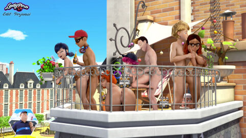 3boys 3d 4girls adrien_agreste alcohol alcohol_bottle alix_kubdel alya_cesaire ass breasts dark-skinned_female dark-skinned_male dark_skin edit edited female ferjuasi glasses large_breasts le_chiên_kim male marinette_dupain-cheng miraculous:_tales_of_ladybug_and_cat_noir miraculous_ladybug multiple_boys multiple_females multiple_girls multiple_males nino_lahiffe nude nude_female nude_male orgy outdoor_nudity outdoor_sex outdoors pussy sabrina_raincomprix straight swingers vagina