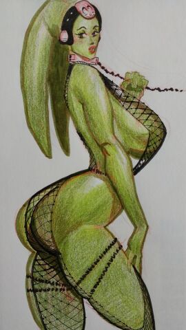 alien alien_girl alien_humanoid ass big_breasts breasts bubble_ass bubble_butt busty collar female female_focus female_only green_body green_skin hourglass_figure leash leash_and_collar leash_pull leashed_collar lekku meinfischer oola pinup pinup_pose revealing_clothes sideboob skimpy skimpy_clothes slave slave_collar slave_girl slave_outfit star_wars tagme twi'lek wide_hips
