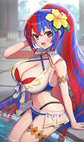 1girls absurdres alear_(female)_(seaside_dragon)_(fire_emblem) alear_(fire_emblem) alear_(fire_emblem)_(female) alternate_costume alternate_hairstyle alternate_version_available bangle bikini blue_bikini blue_swimsuit bracelet breasts cleavage crossed_bangs female female_only fire_emblem fire_emblem_engage fire_emblem_heroes gonzarez gonzarez1938 heterochromia highres jewelry large_breasts multicolored_bikini multicolored_clothes multicolored_hair nintendo official_alternate_costume official_alternate_hairstyle ponytail red_bikini red_hair red_swimsuit smile split-color_hair swimsuit two-tone_hair white_bikini white_swimsuit