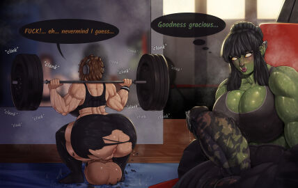 2futas areolae areolae_visible_through_clothing ass ass_bigger_than_head balls big_ass big_balls big_breasts big_butt big_penis black_hair breasts breasts_bigger_than_head brown_hair bubble_ass bubble_butt clothing curvaceous curvy curvy_figure dialogue ear_piercing english_text erect_nipples erect_nipples_under_clothes erection fit fit_futa futa_only futanari gym gym_clothes gym_mat headphones huge_ass huge_balls huge_breasts huge_cock human human_futa imminent_sex indoors inside intersex legwear light-skinned_futa light_skin mirror mostly_nude muscular muscular_futa nipples nipples_visible_through_clothing oniferocious orc orc_futa penis piercing precum precum_string precum_through_clothing puffy_lips ripped_clothing ripped_pants shelur short_hair shorts squatting steam steaming_body steamy_breath sweat sweaty_ass sweaty_balls sweaty_body sweaty_breasts sweaty_thighs text thick_thighs tusks unseen_futa_face voluptuous voluptuous_futa wardrobe_malfunction weightlifting weights wide_hips yellow_eyes