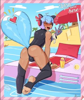 1boy 2_tails balls balls_outline ballsack beach beach_umbrella blush bulge closed_eyes cocktail cute feet femboy foot_fetish getting_out_of_pool happy headphones male multi_tail one-piece_swimsuit one_foot_raised peace_sign pool robotic_arm skin_tight skin_tight_clothes skintight smile solo spencer_2404 swimsuit tan_body tan_skin thighhighs volleyball_net wet_body
