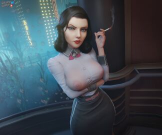 1female 1girls 2k_games 3d 3d_(artwork) areola areolae bioshock bioshock_infinite black_hair blender blender_(software) blender_cycles blue_eyes breasts breasts_visible_through_clothing burial_at_sea elizabeth_comstock eye_contact female female_focus female_only hasfeldt hips hips_wider_than_shoulders large_breasts looking_at_viewer nipples nipples_visible_through_clothing no_bra pov pov_eye_contact standing wide_hips