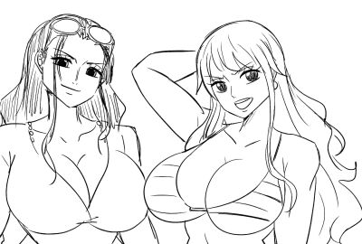 big_breasts breasts chemise darwaarts female glasses long_hair nami_(one_piece) nico_robin one_piece shueisha