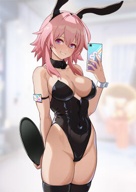 1girls absurd_res absurdres adult arm_behind_back armband armpits bare_armpits bare_arms bare_chest bare_hands bare_hips bare_shoulders bare_skin bare_thighs belly belly_button big_breasts black_armband black_bunny_ears black_collar black_legwear black_leotard black_stockings black_thighhighs blue-eyed_female blue_eyes blurred_background blurry_background bonz_(bonz0616) breasts bunny_ears bunny_girl bunny_tail cleavage cleft_of_venus collar collarbone dot_nose elbows exposed exposed_armpits exposed_arms exposed_legs exposed_shoulders exposed_thighs eyebrows_visible_through_hair female female_only fingers fully_clothed groin hair_between_eyes half_naked hand_behind_back head_tilt high_resolution highres honkai:_star_rail honkai_(series) hourglass_figure large_breasts legwear leotard light-skinned_female light_skin lips long_hair looking_at_viewer march_7th_(honkai:_star_rail) medium_breasts navel phone pink-haired_female pink_eyebrows pink_hair playboy_bunny purple-eyed_female purple_eyes pussy revealing_clothes selfie shiny_clothes short_hair shoulders sideboob simple_background skimpy_clothes slender_body slender_waist slim_female slim_waist smile smiling smiling_at_viewer solo standing stockings thick_thighs thighhighs thighs thin_waist tight_clothing tilted_head tray underboob upper_body v-line white_background white_wrist_cuffs wide_hips wrist_cuffs