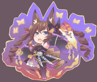 animal animal_ear_fluff animal_ears animal_tail bangs black_kimono black_legwear blue_eyes blush bow breasts brown_hair bug butterfly caleen_keemosn chibi cleavage clothing commission detached_sleeves dress drill_hair eyebrows eyebrows_visible_through_hair fan female folding_fan footwear fox_ears fox_girl fox_tail gloves hair_ornament hair_ribbon hairbow hand_fan high_resolution holding holding_fan idol insects kemonomimi kimono large_breasts legwear long_hair medium_breasts multi_tail obi open_mouth ribbon robe rudobekia runes skirt solo star_ocean star_ocean_anamnesis tail tails thighhighs tied_hair traditional_clothes twintails very_long_hair wafuku