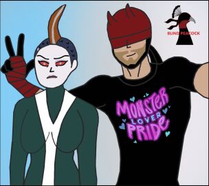 beard blind_peacock_(blindpeacock) blind_peacock_(blindpeacockdraws) blind_peacock_(blindpeacockdraws)_(character) blind_peacock_draws blind_peacock_draws_(artist) enf fangs female fin_hawk green_eyes horn horns male mask masked_male merchandise mohawk monster monster_form monster_girl original original_art original_artwork original_character original_characters rare_(blindpeacockdraws) rare_(monster_form)_(blindpeacockdraws) rare_(monster_form)_(character) red_eyes selfie wrapped_hands