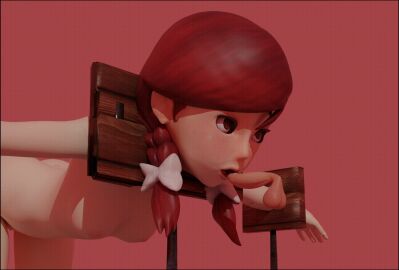 1girls 3d animated fellatio female femsub floating_penis fully_nude male naked penis pillory small_penis stuck stuck_in_object wendy's wendy_thomas