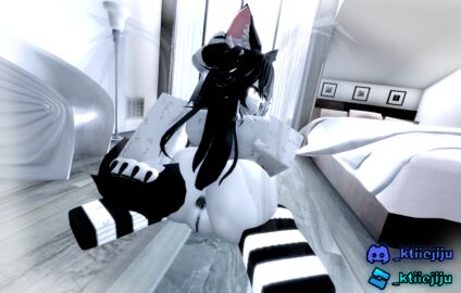 3d ass bedroom big_ass big_breasts black_hair black_nipples black_pussy black_tail breasts ear eyes female fur furry furry_female furry_only ktiiejiju_(artist) lucasfuidge neko paws pussy roblox roblox_avatar robloxian self_upload socks tail white_body