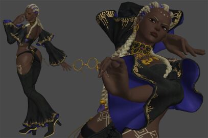 1girls ass big_ass bodypaint braid braided_hair braided_ponytail breasts busty dark-skinned_female dark_skin dolores_(kof) earrings female from_behind glasses green_eyes heels jewelry king_of_fighters long_hair looking_at_viewer looking_back necklace purple_hair round_glasses standing thick_lips thick_thighs thighs thong tied_hair two-tone_hair white_hair wide_hips