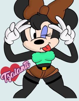 anthro blackmercurius_(artist) breasts costume disney female furry minnie_mouse mouse nipples solo standing tzalanti_(artist)
