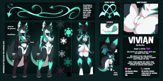 absurd_res anus areola ass black_body black_fur black_hair bow_tie breasts claws countershading cunnilingus eyewear facesitting female feral fox_ears fox_tail fur genitals glasses glasses_chain green_anus green_body green_eyes green_fur green_hair green_lips green_vulva hair hi_res lips model_sheet multicolored_body multicolored_fur multicolored_hair navel nipples nude nude_anthro nude_female oral pawpads paws sex sitting_on_another snowflake_pattern solo tail tealsick vaginal_penetration vivian_(vyrissvixy) vulva wearing_glasses white_body white_fur womb_tattoo