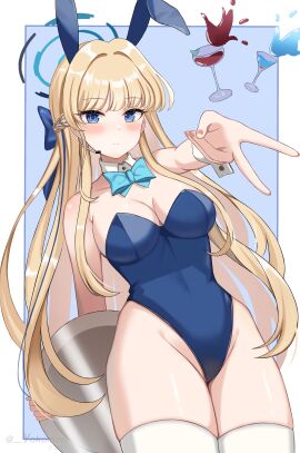 1girls absurd_res absurdres bare_arms bare_chest bare_hands bare_hips bare_shoulders bare_skin bare_thighs belly belly_button blonde-haired_female blonde_female blonde_hair blue-eyed_female blue_archive blue_background blue_bowtie blue_bunny_ears blue_bunnysuit blue_eyes blue_hair_ribbon blue_halo blue_ribbon blush blush_lines blushing_at_viewer blushing_female bowtie braid braided_hair breasts bunny_ears bunny_girl bunny_tail bunnygirl_outfit bunnysuit cleavage cleft_of_venus collar collarbone crown_braid dot_nose extended_arm eyebrows_visible_through_hair female female_focus female_only fingernails fingers fully_clothed groin hair_ribbon half_naked halo head_tilt headphones high_resolution highres hourglass_figure judynoboken legs legs_together legwear leotard light-skinned_female light_skin long_hair looking_at_viewer medium_breasts nail nail_polish naked naked_female navel nude nude_female peace_sign pink_fingernails pink_nail pink_nail_polish pussy revealing_clothes ribbon shiny_arms shiny_breasts shiny_hair shiny_legs shiny_shoulders shiny_skin shiny_thighs shoulders simple_background slender_body slender_waist slim_female slim_waist solo standing stockings thick_thighs thighhighs thighs thin_waist tight_clothing tilted_head toki_(blue_archive) toki_(bunny)_(blue_archive) tray underboob upper_body v v-line white_collar white_legwear white_leotard white_stockings white_thighhighs white_wrist_cuffs wide_hips wine wine_glass wrist_cuffs