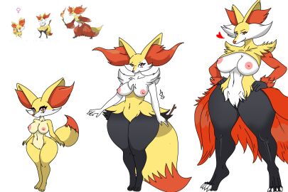 anthro big_breasts braixen breasts delphox digital_media_(artwork) female fennekin furry mr_invader naked_female nintendo pokemon pokemon_(species) pokémon_(species) reference_image