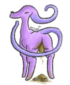 2018 ambiguous_gender ass black_nose closed_eyes eyelashes feces feces_on_body feces_on_butt feces_on_ground feet feral jubb long_tail mammal pooping_on_floor purple_body scat scatplay signature solo tail unknown_species zoophilia