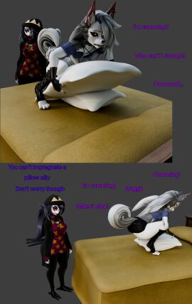 3d anthro avian bird booty_shorts canid canid_demon canine demon female femdom furry futanari hellhound helluva_boss heperson intersex loona_(helluva_boss) mammal masturbation octavia_(helluva_boss) owl owl_demon shorts submissive submissive_futa