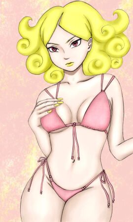 1girls bikini blonde_female blonde_hair boruto:_naruto_next_generations bra cleavage delta_(boruto) female lingerie looking_at_viewer naruto naruto_(series) painted_nails partially_clothed partially_nude pink_eyes pink_underwear solo_female solo_focus underwear