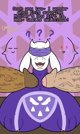 1girls 2d anthro before_sex big_breasts big_penis blindfold blindfolded blindfolded_female breasts breasts_on_table chara clothed clothed_female dialogue english_text exposed_penis female female_focus foreskin frisk frisk_(undertale) furry furry_female guavagrunt huge_breasts huge_cock male male_chara male_frisk mature mature_female milf nipple_bulge nipples_visible_through_clothing penis simple_background smile speech table text threesome toriel unaware uncircumcised undertale veiny_penis wall white_body